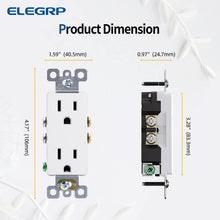 Load image into Gallery viewer, ELEGRP Decorator Receptacle, 15A 125V Standard Electrical Wall Outlet, 2 Pole 3 Wire, No-Tamper Resistant, NEMA 5-15R, Self-Grounding Residential Grade Outlet, UL (Glossy White, 20 Pack)
