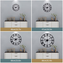 Load image into Gallery viewer, LEIKE Large Wall Clock, Silent, Non-Ticking Metal Wall Clock, Round Modern Wall Decor for Living Room, Bedroom Kitchen and Outdoor, 16-Inch (40cm, Black Roman Number)
