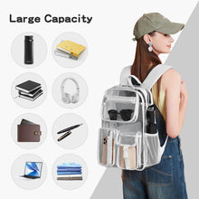 Load image into Gallery viewer, Heavy Duty Clear Backpack Clear BookBag,16 x11 x5inch TPU Large Capacity See Through Backpack for Sport Events,Travel (Grey)
