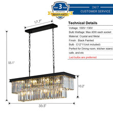 Load image into Gallery viewer, Weesalife Crystal Chandeliers for Dining Room 11-Light Black Modern Chandelier Rectangle Contemporary Pendant Light Fixture for Kitchen Island Bar L33.5 Inch
