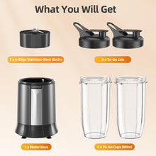 Load image into Gallery viewer, Lampick Smoothie Blender, 1300W Personal Blender for Smoothies, Shakes and Nutrient Extractions with 2pcs BPA-Free 27oz Portable Blender To-Go Bottles
