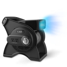 Load image into Gallery viewer, Lasko 12” Utility Fan for Job Site or Home Use, 289 CFM, Pivoting High Velocity Blower Fans, 3 Speeds, 2 Accessory Outlets 120V, Black, U12104
