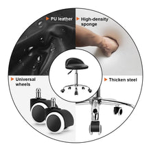 Load image into Gallery viewer, KKTONER PU Leather Round Rolling Stool with Back Rest Height Adjustable Swivel Drafting Work SPA Task Chair with Wheels Black
