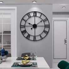 Load image into Gallery viewer, LEIKE Large Wall Clock, Silent, Non-Ticking Metal Wall Clock, Round Modern Wall Decor for Living Room, Bedroom Kitchen and Outdoor, 16-Inch (40cm, Black Roman Number)
