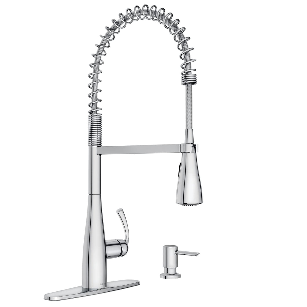 Moen Essie Chrome One-Handle High Arc Pre-Rinse Spring Pulldown Kitchen Faucet with Power Clean, 87814