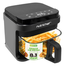 Load image into Gallery viewer, Nutrichef 5.8 Quart Air Fryer | 8-1 Preset Cook Modes | Transparent Fry Bowl for Best Cooking Results | Cook Shrimp, Steak, Fries, Wings, Chicken &amp; More | Precise Temperature Control &amp; Time | Grey
