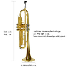Load image into Gallery viewer, EASTROCK Bb Trumpet Standard Trumpet Set with Carrying Case,Gloves, 7C Mouthpiece and Cleaning Kit (Gold)
