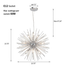 Load image into Gallery viewer, Modern Chrome Sputnik Chandeliers, 9-Light Satellite Pendant Light fixtures, Starburst Firework Ceiling Lights for Bedroom Living Room Dining Room Kitchen Island Hallway, E12 Socket(Dia:19.7&#39;&#39;)
