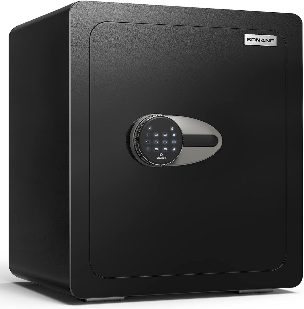BONANO Fireproof Safe Box, 2.0 Cub Home Safe Fireproof Waterproof with Mute Function & Touch Screen Keypad, Money Safe with Removable Shelf & Led Light, Wall or Floor Mounting Safe for Home Office