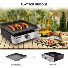 Load image into Gallery viewer, Camplux Propane Gas Griddle Grill, 15,000 BTU Griddle Grill Combo, Portable Camping Griddle Station 17 Inches with 20 lb and RV Regulator for Camping, RV Picnic and Tailgating
