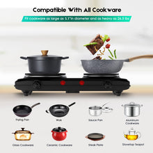 Load image into Gallery viewer, CUKOR Double Cast Iron 2 Burner, 1800W Countertop Burner, Dual Electric Stove Burners, Portable Double Burner for Cooking
