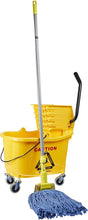 Load image into Gallery viewer, Amazon Basics Side Press Wringer Combo Commercial Rectangular Mop Bucket on Wheels, 35-Quart, Yellow
