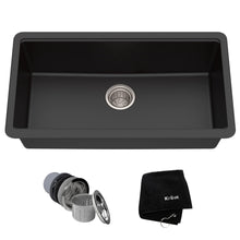 Load image into Gallery viewer, KRAUS Quarza 31-inch Undermount Single Bowl Granite Kitchen Sink in Black Onyx, KGU-413B
