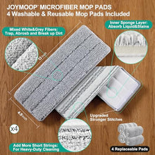 Load image into Gallery viewer, JOYMOOP Mop and Bucket with Wringer Set, White Flat Squeeze Mop Bucket Set for Floor Cleaning, Wet Dry Mop for Wall Cleaner with Long Handle, Hardwood Floor Mop with 4 Microfiber Cloths
