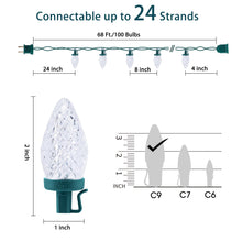 Load image into Gallery viewer, C9 LED Christmas Lights Outdoor, 66 Feet 100 LED Strawberry String Lights with 100 Spring Clamps, Waterproof Commercial Grade Extendable for Outside Roofline Patio Home Xmas Decoration, Pure White

