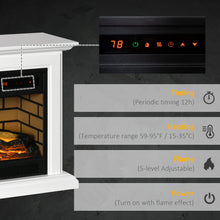 Load image into Gallery viewer, HOMCOM 31&quot; Electric Fireplace with Dimmable Flame Effect and Mantel, Freestanding Space Heater with Log Hearth and Remote Control, 1400W, White
