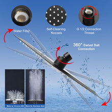 Load image into Gallery viewer, NearMoon Filtered Rain Shower Head, High Pressure 8″Square, and 5 settings Handheld Shower Filter Combo with Self-adhesive Holder/1.5M Hose -1 Replaceable Filter Cartridge (Matte Black)
