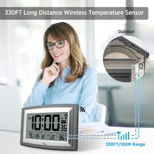 Load image into Gallery viewer, WallarGe Atomic Clock with Outdoor and Indoor Temperature - 12.5 Inch Self-Setting Digital Clock Large Display, Battery Operated Wall Clocks or Desk Clocks for Bedroom, Livingroom, Office
