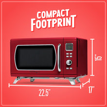 Load image into Gallery viewer, Nostalgia Mid-Century Retro Countertop Microwave Oven - Large 900-Watt - 0.9 cu ft - 8 Pre-Programmed Cooking Settings - Digital Clock - Kitchen Appliances - Red
