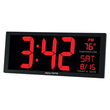 Load image into Gallery viewer, AcuRite Large Digital LED Oversized Wall Clock with Date and Temperature, Perfect for Home or Office (75127M), 14.5-Inch, Red
