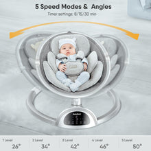 Load image into Gallery viewer, BabyBond Baby Swings for Infants, Bluetooth Infant Swing with Music Speaker, 3 Seat Positions, 5 Point Harness Belt, 5 Speeds and Remote Control - Portable Baby Swing for Indoor and Outdoor (Silver)
