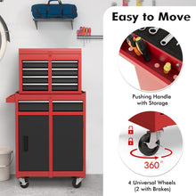 Load image into Gallery viewer, Goplus Rolling Tool Chest, 5-Drawer Tool Box Organizer w/Lockable Wheels &amp; Sliding Drawers &amp; Detachable Top &amp; Adjustable Shelf, Tool Storage Cabinet for Garage Workshop (Red+Black)

