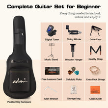 Load image into Gallery viewer, ADM Dreadnought Acoustic Guitar Kit with Free Lesson for Beginner Adult Teen Full Size Acustica Guitarra Starter Bundle Set w/Bag Strap Tuner Capo Pickguard Music Stand Right Hand(Sunburst, 41 Inch)
