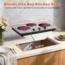 Load image into Gallery viewer, CUSIMAX Hot Plate,1800W Triple Infrared Burner, Independent Temperature Control,Electric Stove Can Simultaneously Cook Three Dishes,Compatible for All Cookware,Stainless Steel for Easy Cleaning
