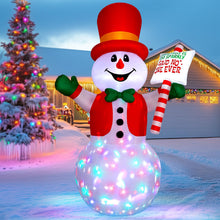 Load image into Gallery viewer, 8ft Christmas Inflatable Outdoor Decoration Snowman, Gentleman Snowman Holding Sign Welcoming Guest, Built-in Rotating Disco Light, Blow Up Outside Decor for Xmas Holiday Lawn Yard Garden
