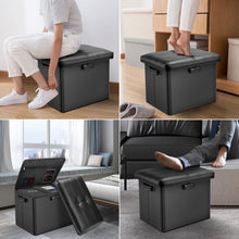 Load image into Gallery viewer, DocSafe Storage Ottoman with Lock,Fireproof Folding Ottoman Foot Rest Stool Storage Chest with Storage Safe for Important Documents,Waterproof 17 Inches Short Ottoman Foot Stool with Handles,Black
