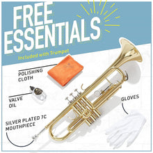 Load image into Gallery viewer, Mendini By Cecilio Bb Trumpet - Trumpets for Beginner or Advanced Student w/Case, Cloth, Oil, Gloves - Brass Musical Instruments For Kids &amp; Adults

