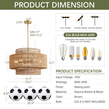 Load image into Gallery viewer, InterMaka 24” Boho Large Rattan Chandelier Light Fixture,6-Light Large Hand Woven Pendant Light Fixture Farmhouse Rustic Chandeliers for Kitchen Bedroom, Dining Room, Living Room, Hallway, Foyer
