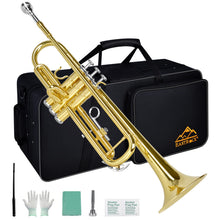 Load image into Gallery viewer, EASTROCK Bb Trumpet Standard Trumpet Set with Carrying Case,Gloves, 7C Mouthpiece and Cleaning Kit (Gold)
