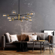 Load image into Gallery viewer, KAISITE Modern Chandelier Dining Room Light Fixture Over Table 10-Light Sputnik Chandelier Ceiling Light Fixture Height Adjustable Black and Gold Mid Century Pendant Lighting for Kitchen Living Room
