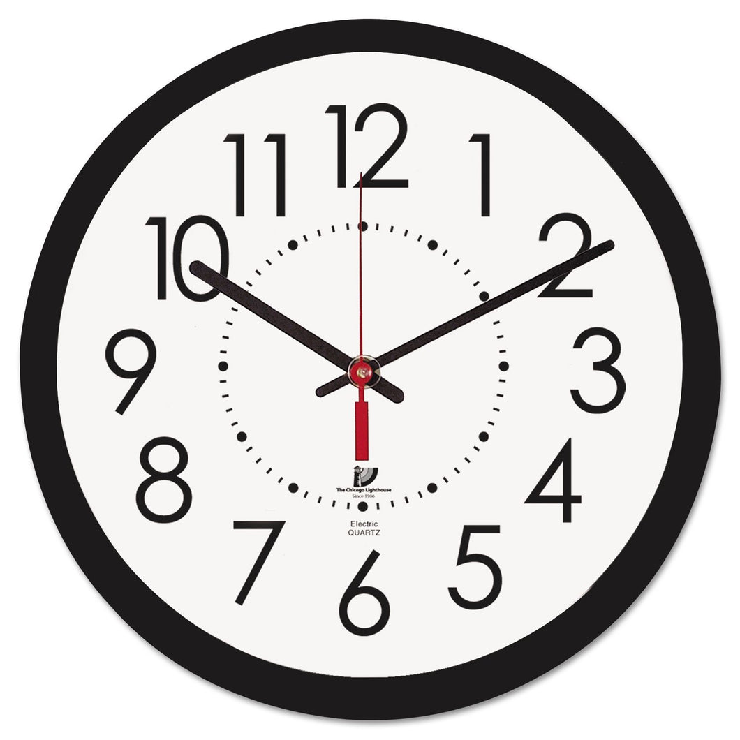 THE CHICAGO LIGHTHOUSE Electric Clock with White Dial, 14-1/2-Inch, Black Frame (67801103)
