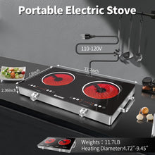 Load image into Gallery viewer, Karinear 2 Burner Electric Cooktop 110V, Portable Electric Stove with Handle, Knob Control Electri Hot Plate, Ceramic Countertop Burner, Timer, Safety Lock, 9 Power Level, 2000W, 24 inch(White)
