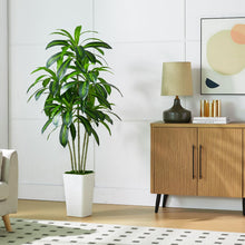 Load image into Gallery viewer, Artificial Dracaena Tree Artificial Silk Tree Faux Tree with White Tall Planter Fake Tropical Yucca Floor Plant (1, White Tall Planter, 5 FT)
