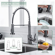 Load image into Gallery viewer, WEWE Black Stainless Kitchen Faucet, Faucet for Kitchen Sink with Pull Down Sprayer Gray Matte Gun Black Kitchen Faucet with Deck Plate Stainless Steel Farmhouse Commercial Single Handle Sink Faucet
