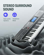 Load image into Gallery viewer, Donner 61 Key Keyboard Piano, Electric Piano Keyboard Kit with 249 Voices, 249 Rhythms - Includes Piano Stand, Stool, Microphone, Gift for Beginners, Black (DEK-610S)
