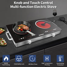 Load image into Gallery viewer, Karinear 2 Burner Electric Cooktop 110V, Portable Electric Stove with Handle, Knob Control Electri Hot Plate, Ceramic Countertop Burner, Timer, Safety Lock, 9 Power Level, 2000W, 24 inch(White)
