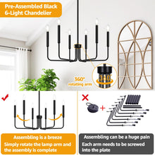 Load image into Gallery viewer, Black Chandelier, 6-Light Farmhouse Chandelier for Dining Room Lighting Fixtures Hanging, Dining Light Fixtures Industrial Modern Chandelier for Bedroom, Foyer, Hall, Kitchen, Living Room and Entryway
