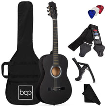 Load image into Gallery viewer, Best Choice Products 38in Beginner All Wood Acoustic Guitar Starter Kit w/Gig Bag, 6 Celluloid Picks, Nylon Strings, Capo, Cloth, Strap w/Pick Holder - Matte Black
