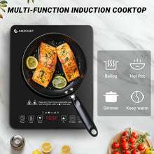 Load image into Gallery viewer, AMZCHEF Portable Induction Cooktop 20 Temperature &amp; Power Levels, 1800W Induction Stove Burner with 6.8" Heating Coil, Low Noise Hot Plate Single Electric Cooktops Countertop Stove with Timer

