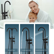 Load image into Gallery viewer, FGKQ Free Standing Tub Faucet Matte Black Floor Mounted Bathroom Bathtub Faucet Set with Hand Shower, 2 Handle Tub Filler

