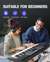 Load image into Gallery viewer, Donner 61 Key Keyboard Piano, Electric Piano Keyboard Kit with 249 Voices, 249 Rhythms - Includes Piano Stand, Stool, Microphone, Gift for Beginners, Black (DEK-610S)
