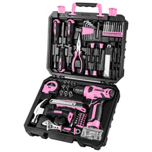 Load image into Gallery viewer, DEKOPRO Drill Set: Tool Set with 8V Pink Cordless Drill, Home Tool Kit with Drill, Hand Tool Kits for Women 126 Piece

