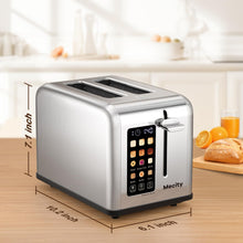 Load image into Gallery viewer, Mecity 2 Slice Toaster Touch Screen 1.5&quot; Wide Slot, Stainless Steel Smart Bread Toaster for Bagel Muffin Waffle Gluten Free Breads, Timer, Defrost, Reheat, 120V 825W

