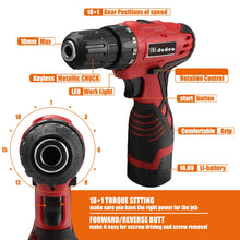 Load image into Gallery viewer, DD dedeo Tool Set with Drill, 108Pcs Cordless Drill Household Power Tools Set with 16.8V Lithium Driver Claw Hammer Wrenches Pliers DIY Accessories Tool Kit
