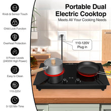 Load image into Gallery viewer, VBGK Electric Cooktop,2400W Electric Stove Top,Countertop and Built-in Hot Plate with Child Safety Lock, Timer, LED touch Knob Control,Overheat Protection,110V 2 Burner Induction Cooktop
