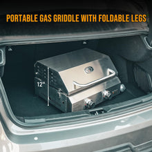 Load image into Gallery viewer, Onlyfire Flat Top Gas Griddle with Lid &amp; Foldable Legs, 2-Burner Tabletop BBQ Propane Grill Griddle, Portable Grill Stove for Outdoor Cooking Patio Party Camping Tailgating RV, Stainless Steel, GS318
